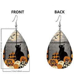 Halloween Pumpkin Cat Leather Dangle Earrings Lightweight Teardrop
