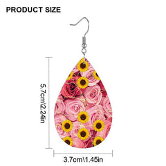 Pink Rose Sunflower Embossed Faux Leather Drop Earrings
