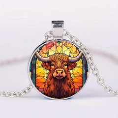 Round Bull Crystal Bead Pendant Necklace Gift for Men Women