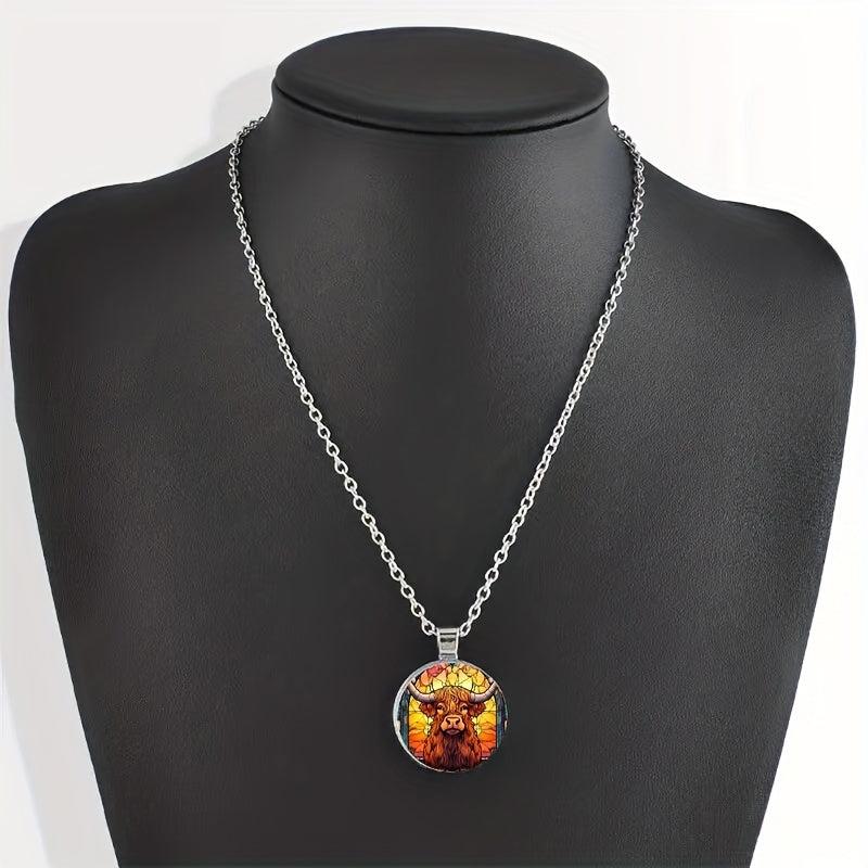 Round Bull Crystal Bead Pendant Necklace Gift for Men Women