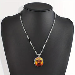 Round Bull Crystal Bead Pendant Necklace Gift for Men Women