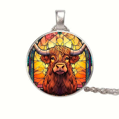 Round Bull Crystal Bead Pendant Necklace Gift for Men Women
