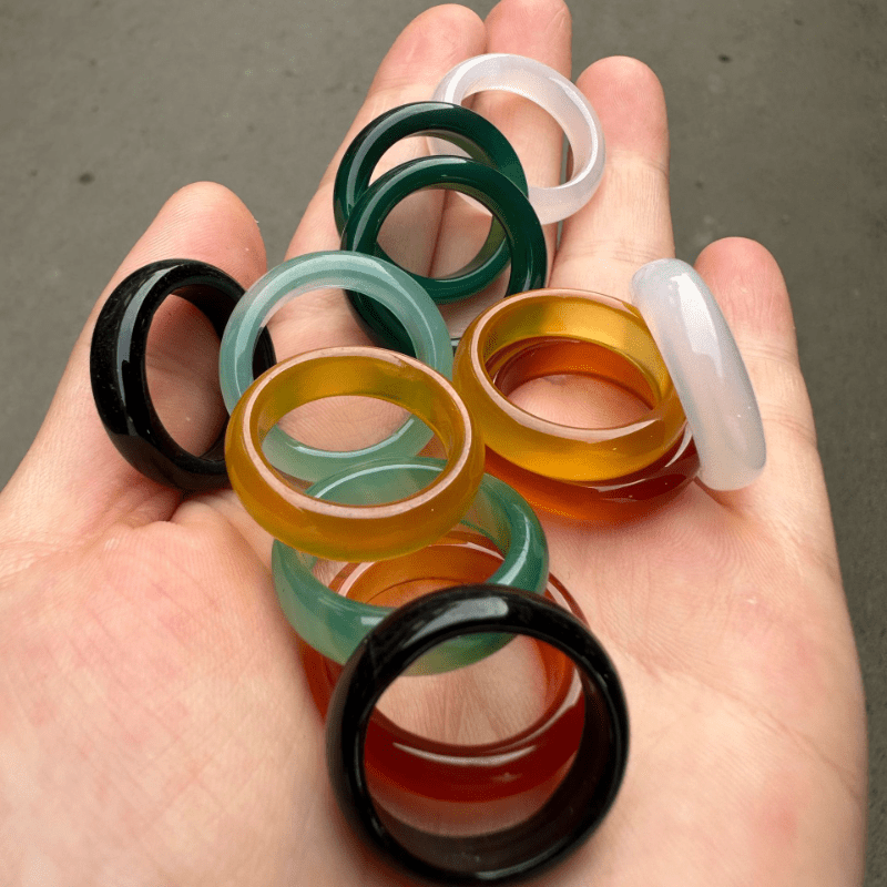 Natural Brazilian Agate Handheld Running Jade And Chalcedony Ring