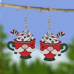 Santa Claus Ice Cream Cup Wooden Earrings Christmas Holiday Gift