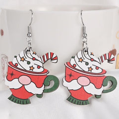 Santa Claus Ice Cream Cup Wooden Earrings Christmas Holiday Gift