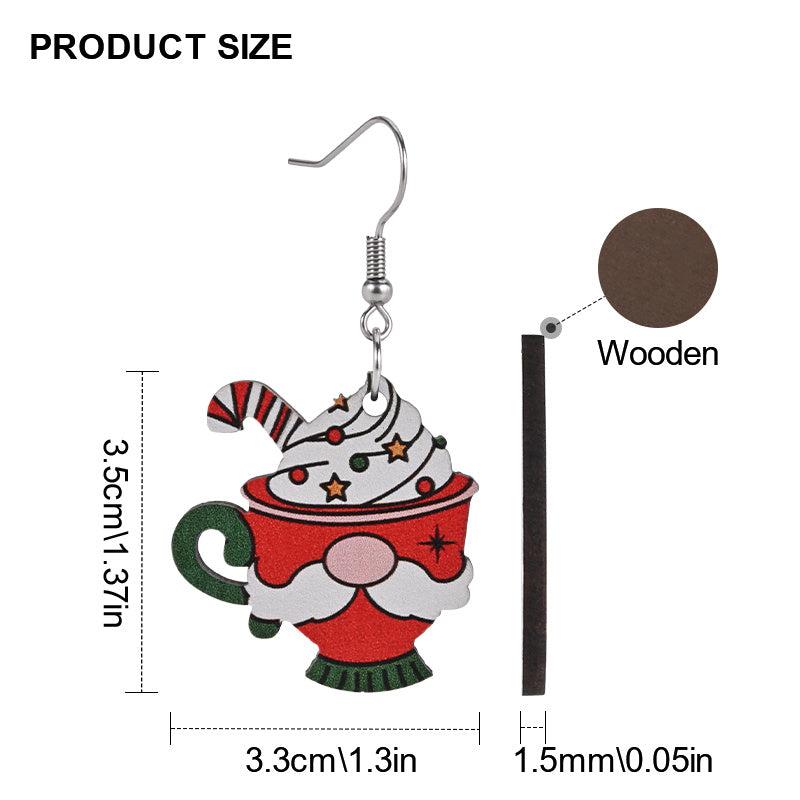 Santa Claus Ice Cream Cup Wooden Earrings Christmas Holiday Gift
