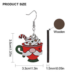Santa Claus Ice Cream Cup Wooden Earrings Christmas Holiday Gift
