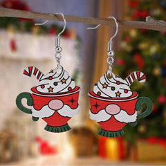 Santa Claus Ice Cream Cup Wooden Earrings Christmas Holiday Gift
