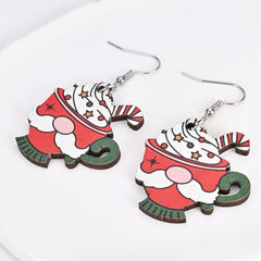 Santa Claus Ice Cream Cup Wooden Earrings Christmas Holiday Gift