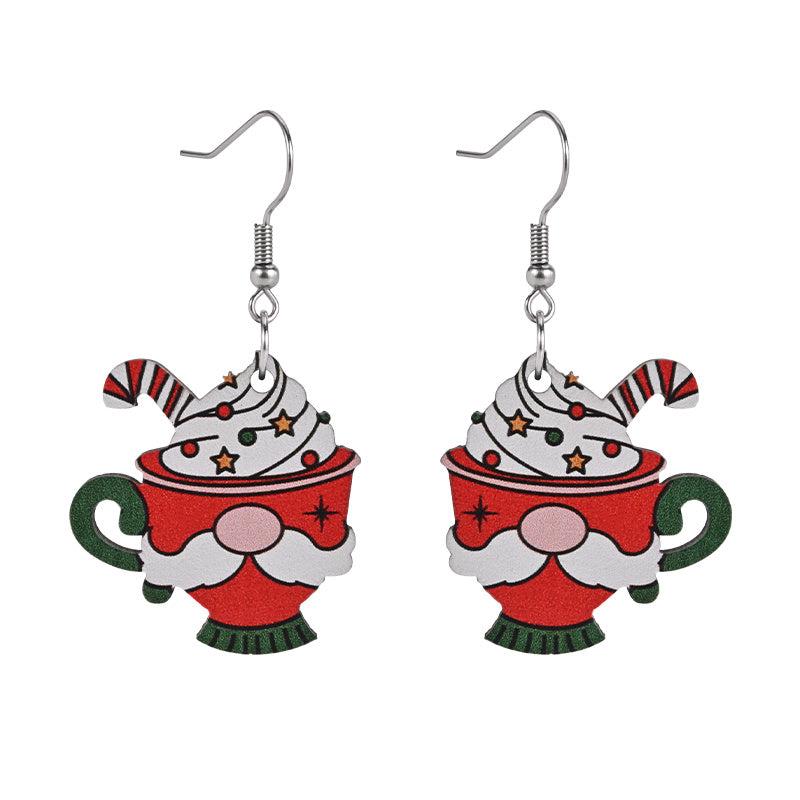 Santa Claus Ice Cream Cup Wooden Earrings Christmas Holiday Gift