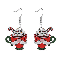 Santa Claus Ice Cream Cup Wooden Earrings Christmas Holiday Gift