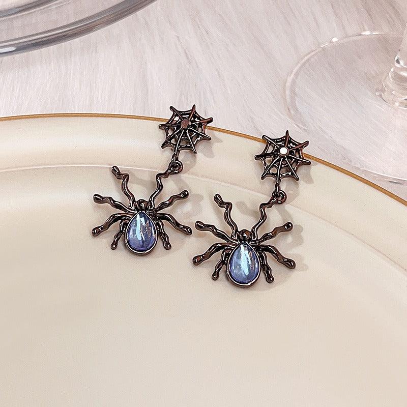 Dark Spider Earrings Moon Stone Punk Halloween Spider Earrings