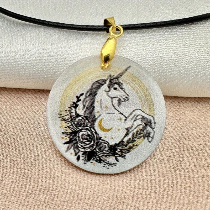 Unicorn And Moon Pendant Necklace Adjustable Chain Gift Jewelry