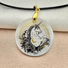 Unicorn And Moon Pendant Necklace Adjustable Chain Gift Jewelry