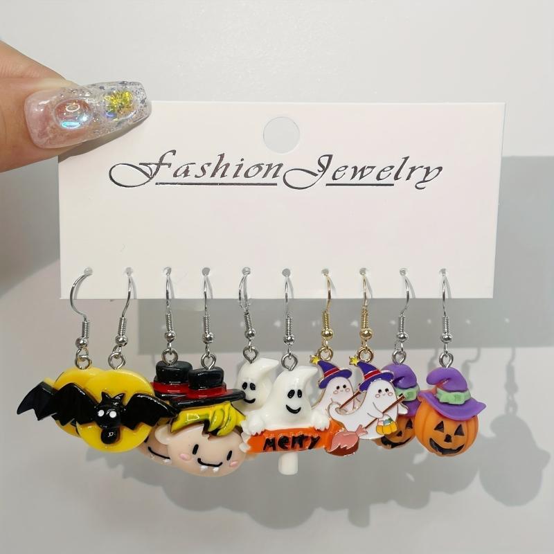 10pcs Halloween Funny Earrings Set Ghost Death Bat Pumpkin Head Devil