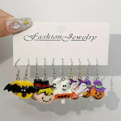 10pcs Halloween Funny Earrings Set Ghost Death Bat Pumpkin Head Devil