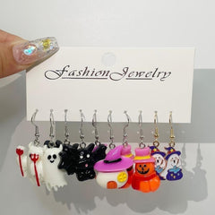 10pcs Halloween Funny Earrings Set Ghost Death Bat Pumpkin Head Devil