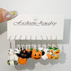10pcs Halloween Funny Earrings Set Ghost Death Bat Pumpkin Head Devil