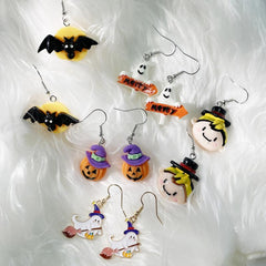 10pcs Halloween Funny Earrings Set Ghost Death Bat Pumpkin Head Devil