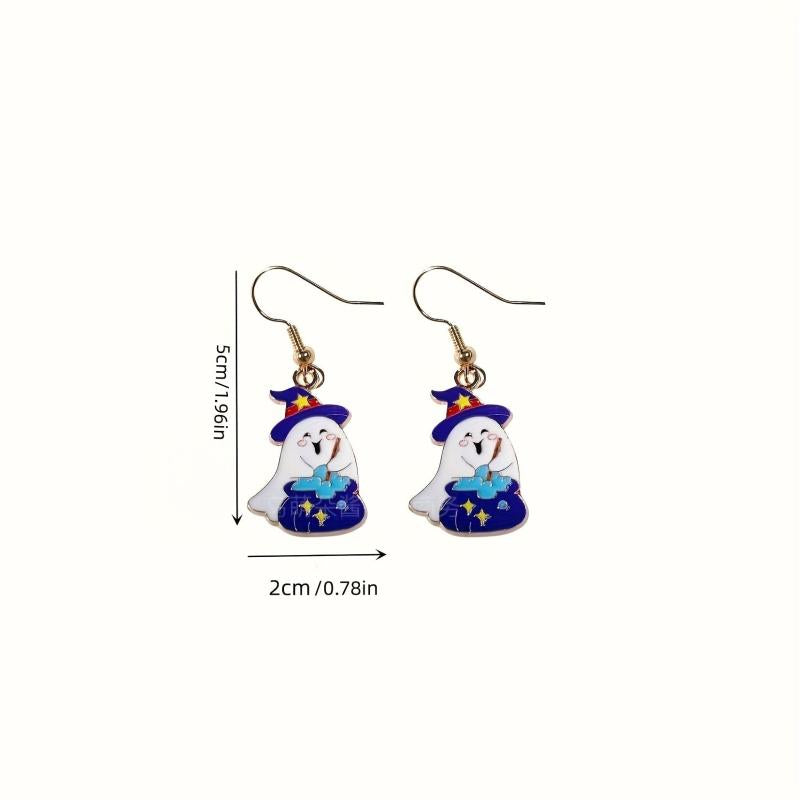 10pcs Halloween Funny Earrings Set Ghost Death Bat Pumpkin Head Devil