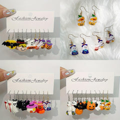 10pcs Halloween Funny Earrings Set Ghost Death Bat Pumpkin Head Devil