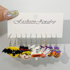10pcs Halloween Funny Earrings Set Ghost Death Bat Pumpkin Head Devil