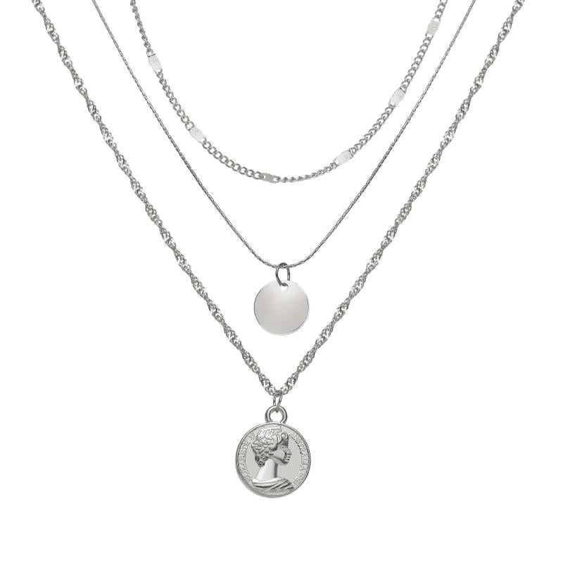 Retro Art Clavicle Chain Alloy Necklace Round Pendant Necklace