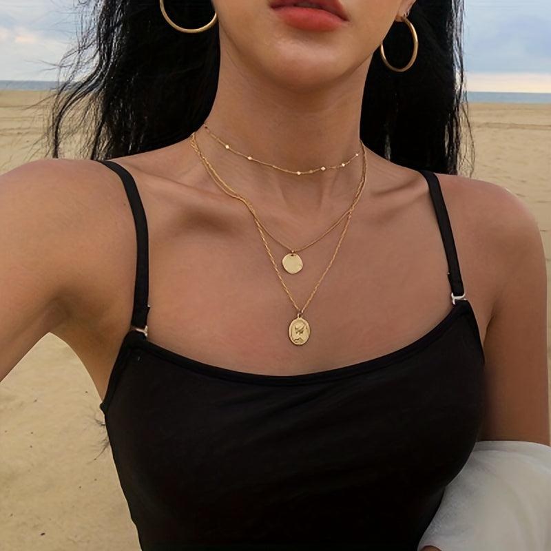 Retro Art Clavicle Chain Alloy Necklace Round Pendant Necklace