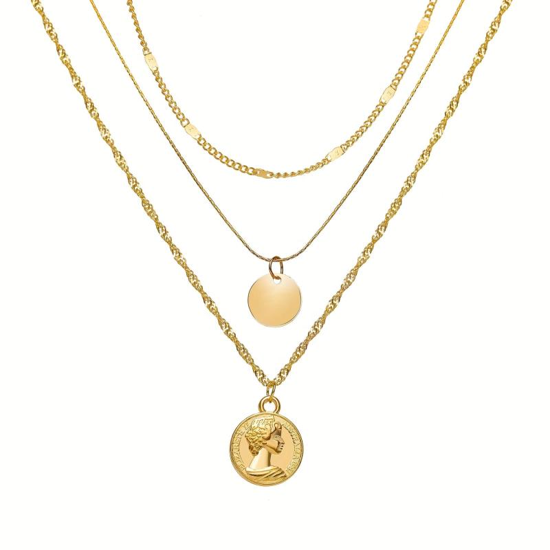 Retro Art Clavicle Chain Alloy Necklace Round Pendant Necklace