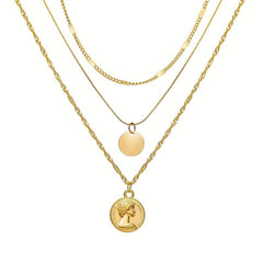 Retro Art Clavicle Chain Alloy Necklace Round Pendant Necklace