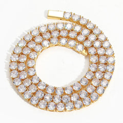 Hip Hop Tennis Chain Zircon Necklace Spring Buckle 3mm4mm5mm Wide