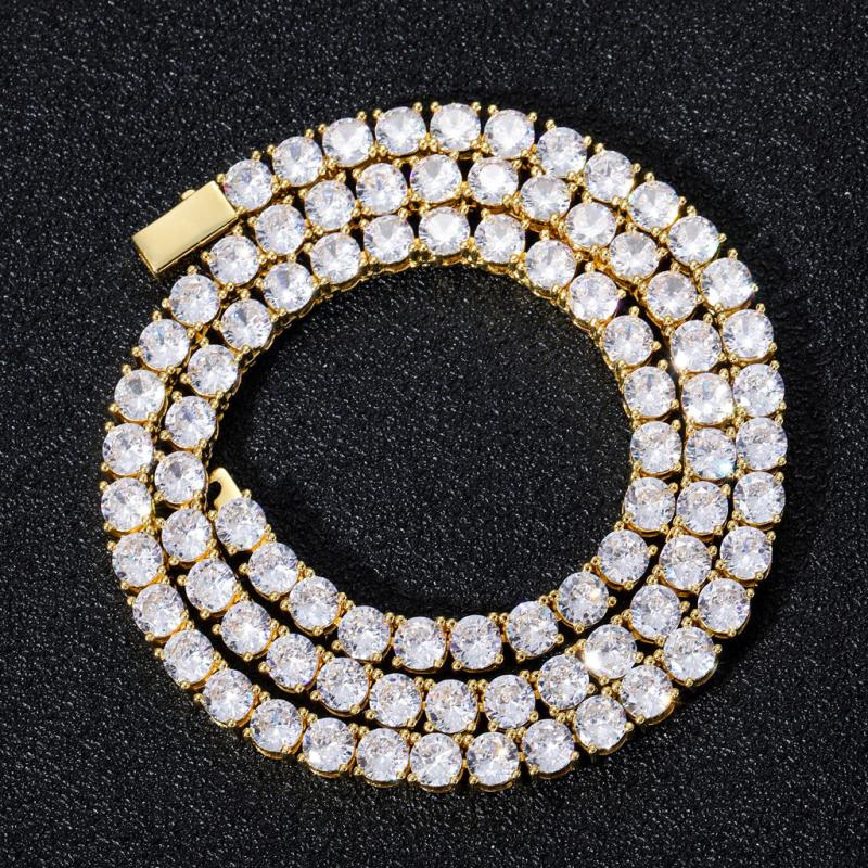 Hip Hop Tennis Chain Zircon Necklace Spring Buckle 3mm4mm5mm Wide