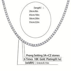 Hip Hop Tennis Chain Zircon Necklace Spring Buckle 3mm4mm5mm Wide