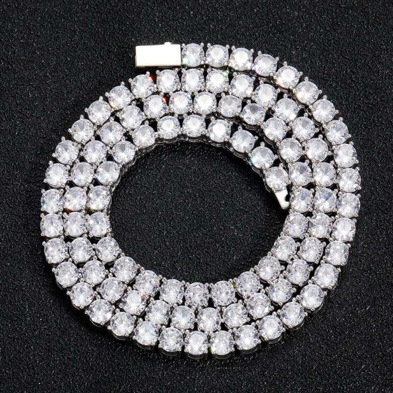 Hip Hop Tennis Chain Zircon Necklace Spring Buckle 3mm4mm5mm Wide