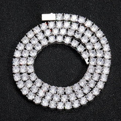 Hip Hop Tennis Chain Zircon Necklace Spring Buckle 3mm4mm5mm Wide