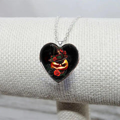 Dark Halloween Pumpkin Head Necklace Heart Shape for Friends and Partners