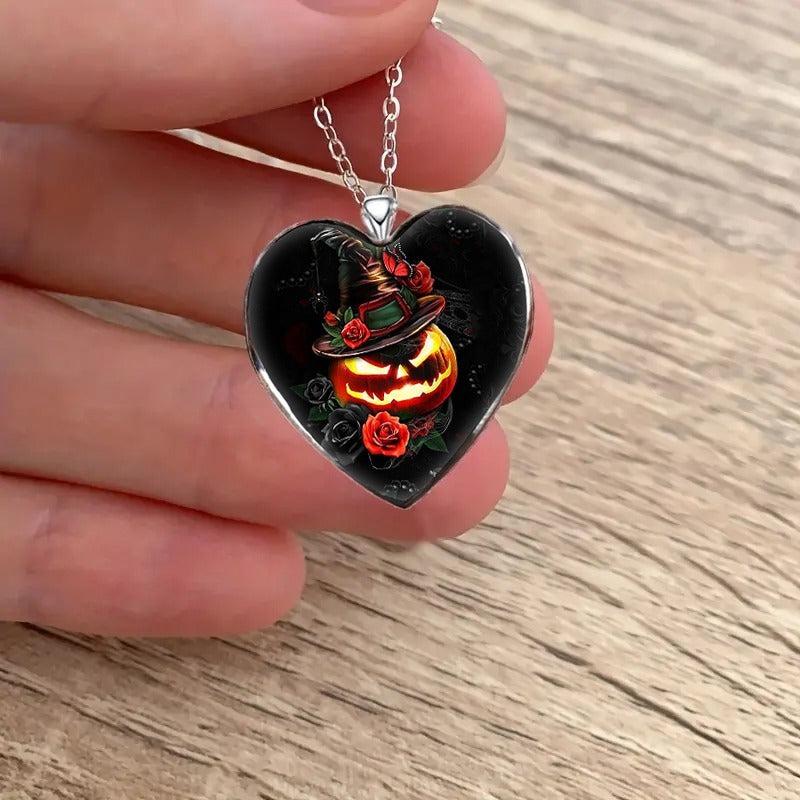 Dark Halloween Pumpkin Head Necklace Heart Shape for Friends and Partners