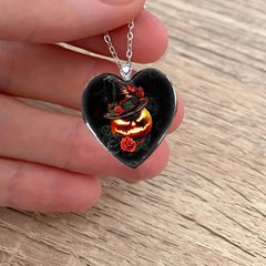 Dark Halloween Pumpkin Head Necklace Heart Shape for Friends and Partners