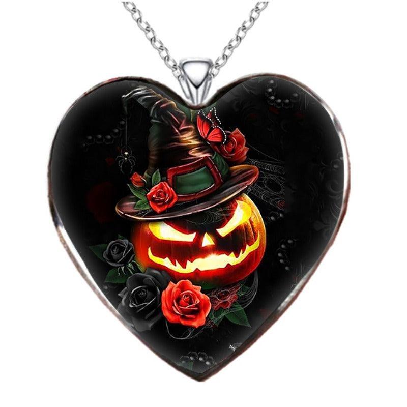 Dark Halloween Pumpkin Head Necklace Heart Shape for Friends and Partners