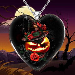 Dark Halloween Pumpkin Head Necklace Heart Shape for Friends and Partners