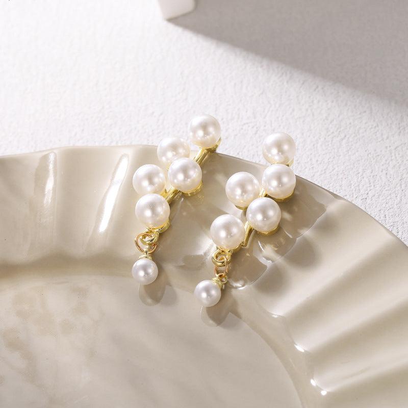 Retro Style Grape Pearl Tassel Earrings for Women