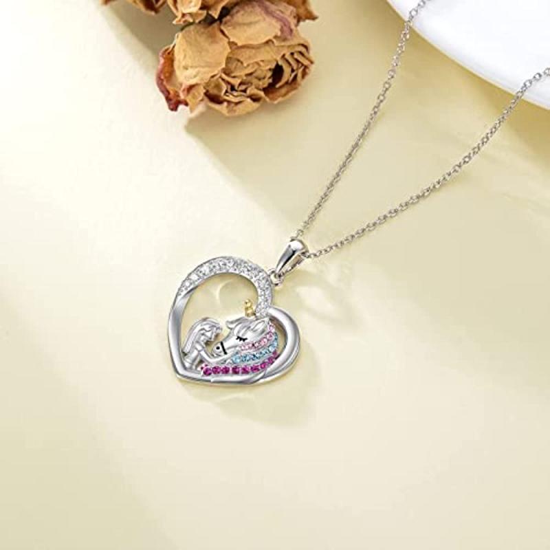 2pcs Set Unicorn Pendant Necklace Card for Daughter Birthday