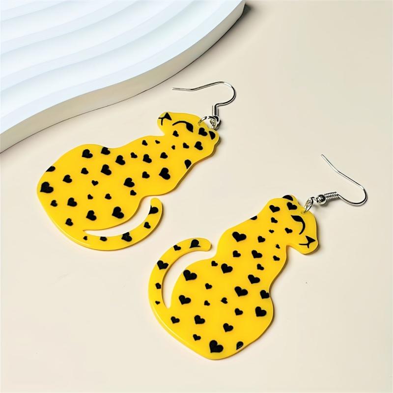 Leopard Heart Dangle Earrings Love Letters Rainbow Drop Women Girls Jewelry