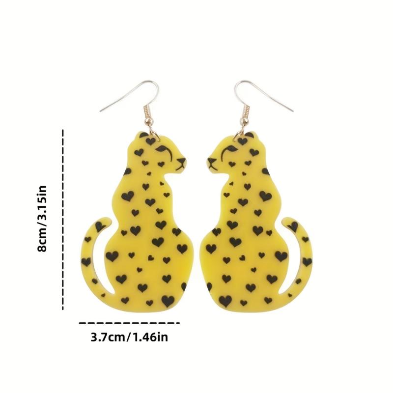 Leopard Heart Dangle Earrings Love Letters Rainbow Drop Women Girls Jewelry