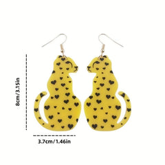 Leopard Heart Dangle Earrings Love Letters Rainbow Drop Women Girls Jewelry