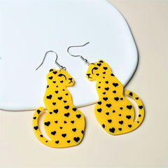 Leopard Heart Dangle Earrings Love Letters Rainbow Drop Women Girls Jewelry