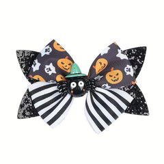Halloween Bow Hair Clips Party Hairpins Pumpkin Bat Print Hair Accessories