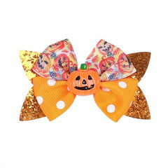 Halloween Bow Hair Clips Party Hairpins Pumpkin Bat Print Hair Accessories