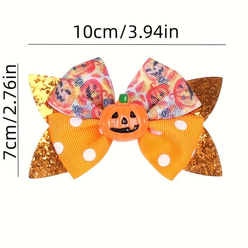 Halloween Bow Hair Clips Party Hairpins Pumpkin Bat Print Hair Accessories