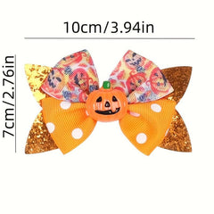 Halloween Bow Hair Clips Party Hairpins Pumpkin Bat Print Hair Accessories